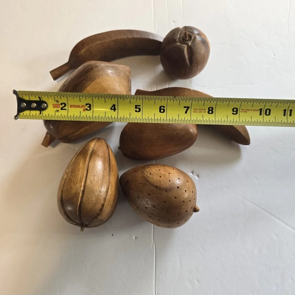 MCM Wood Fruit Hand Carved Fruit Vegetables Brazil Lot Of 7 Banana Apple Pear